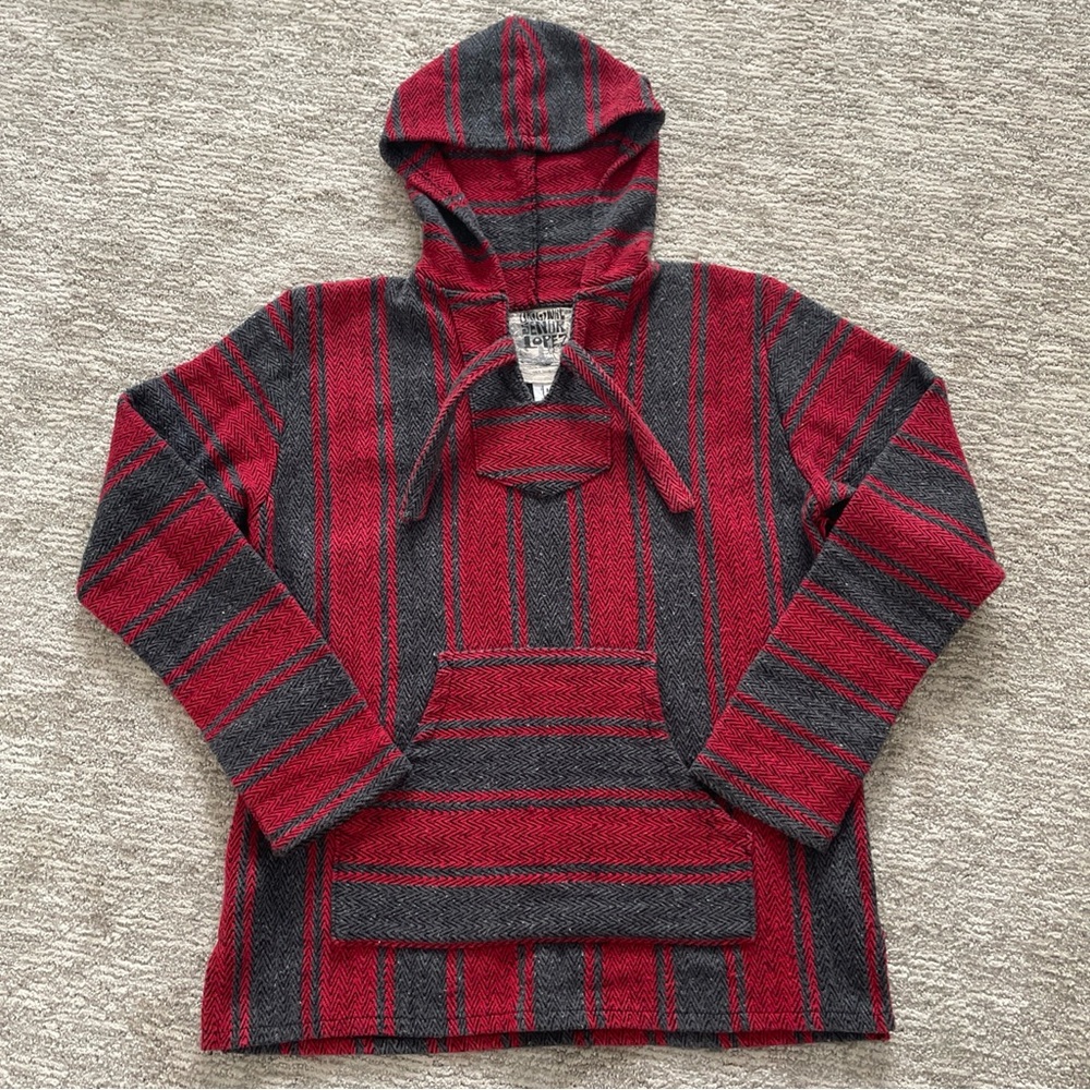 Original Senor Lopez Men's Baja Hoodie Red Gray Mexican Pullover Size Medium